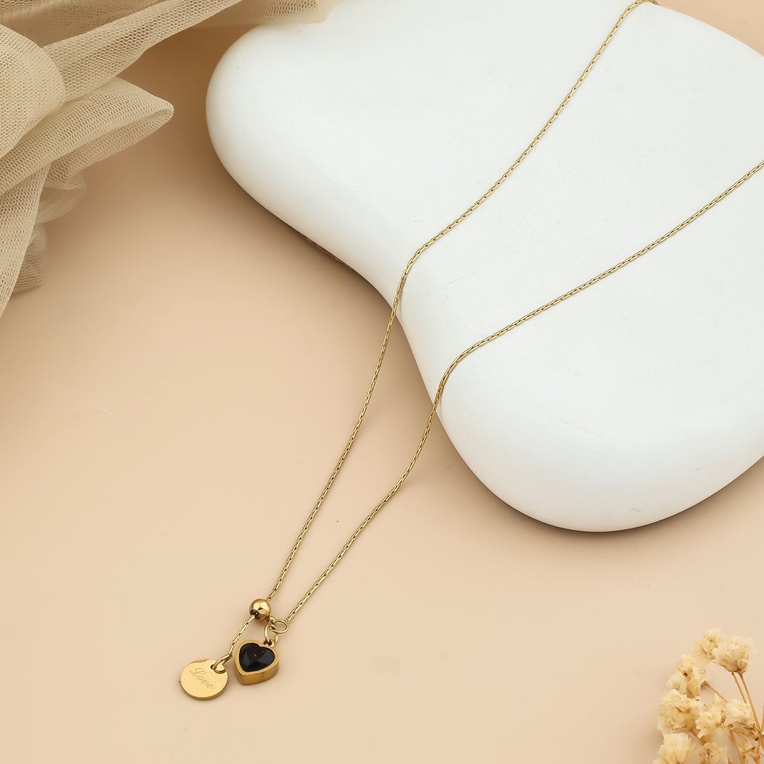 Cute Love black stone adjustable neck chain
