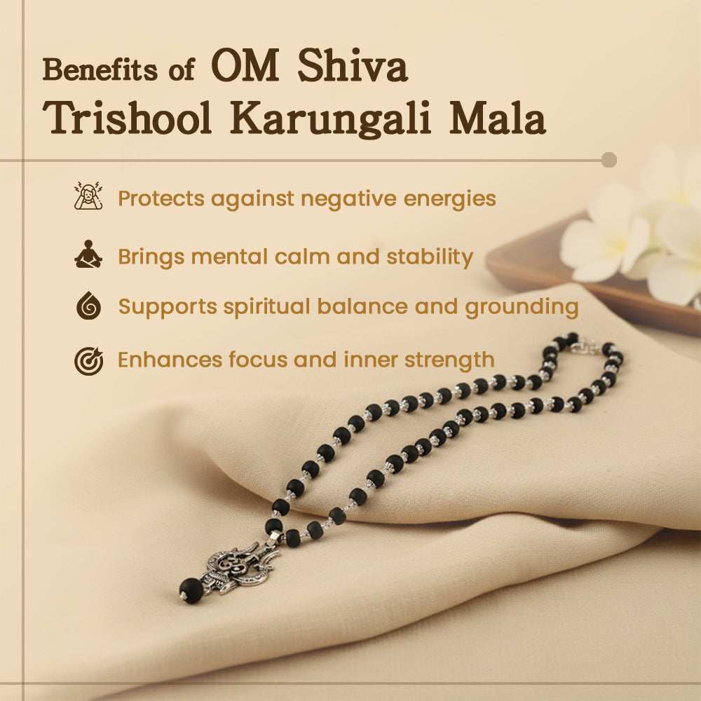 OM Shiva Trishool Karungali Mala (With Certificate)