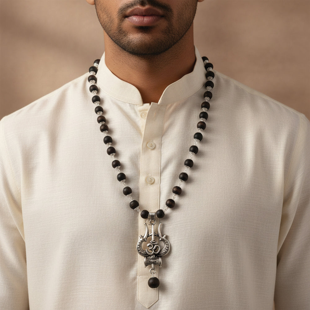 OM Shiva Trishool Karungali Mala (With Certificate)