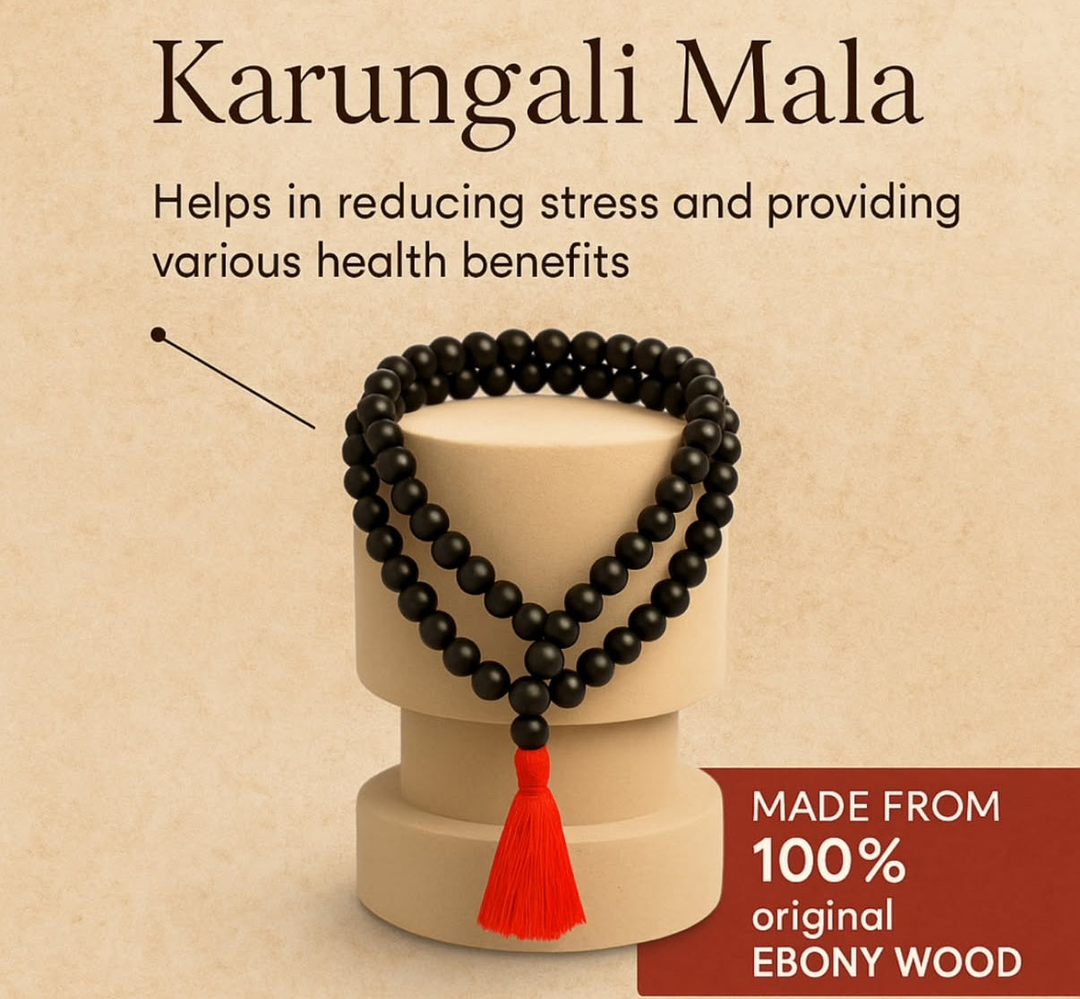 Original Karungali Malai 108-Beads Ebony Wood with Govt. Certified