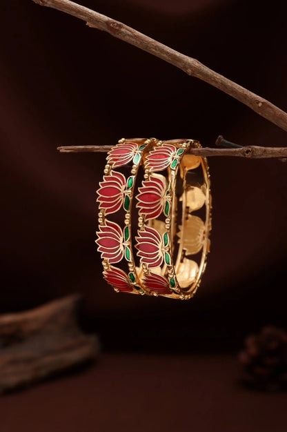 Enamel Lotus Bangle (Pair)