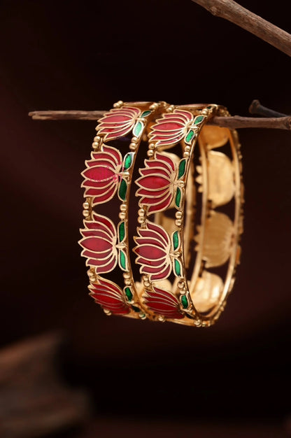 Enamel Lotus Bangle (Pair)