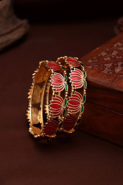 Enamel Lotus Bangle (Pair)