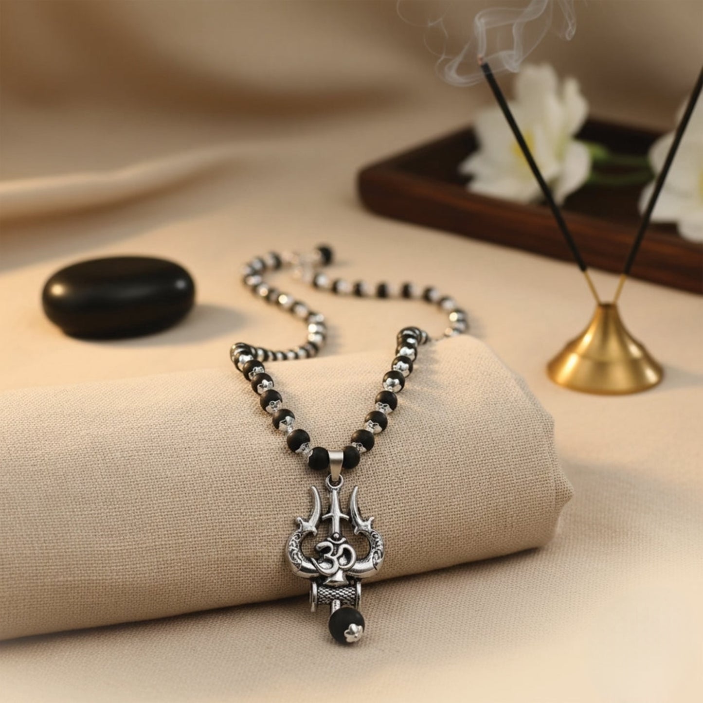 OM Shiva Trishool Karungali Mala (With Certificate)