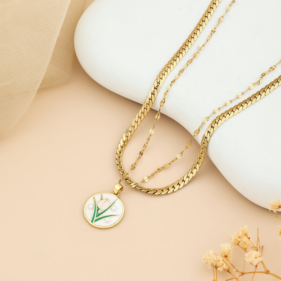 Growing Rose locket chain with classic link chain