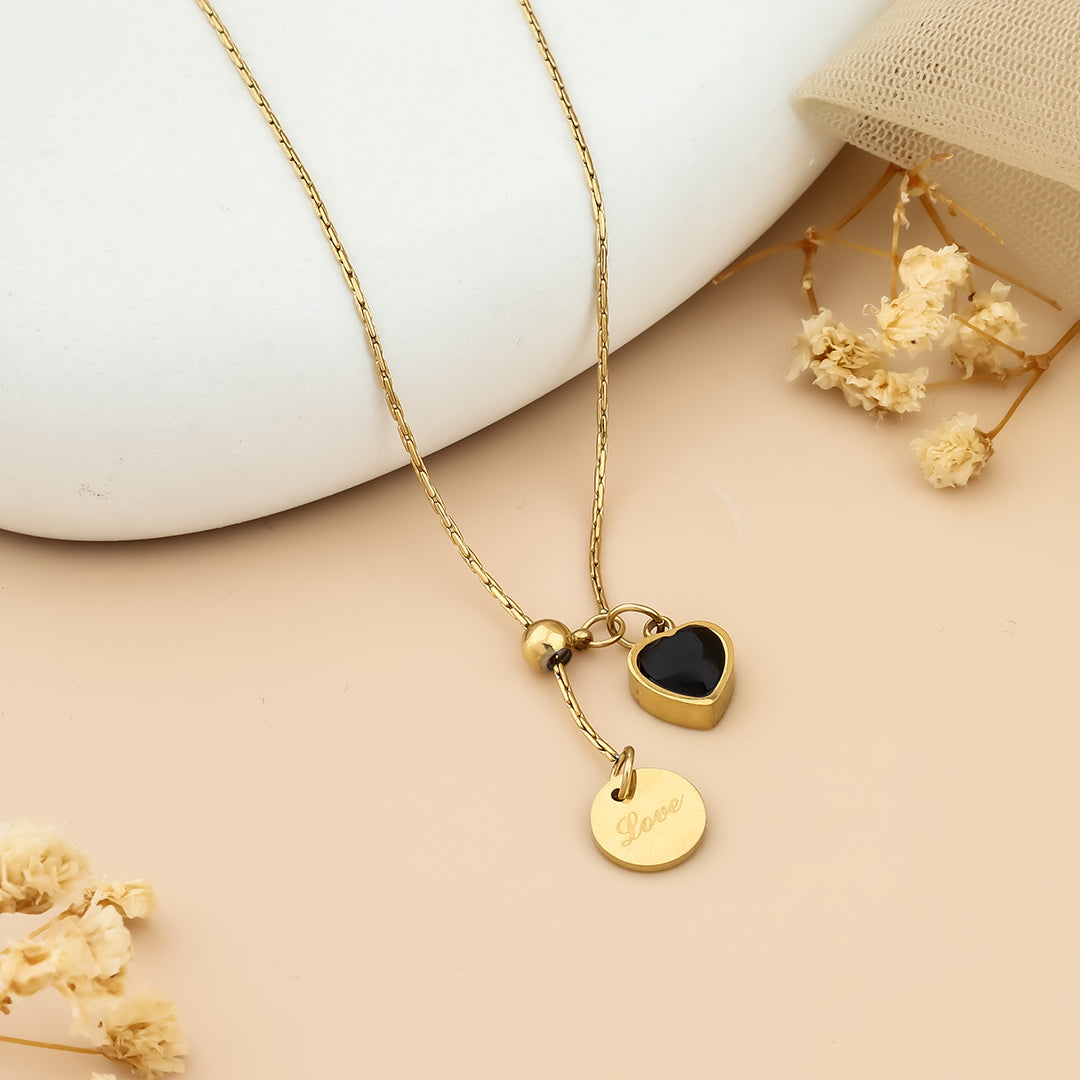 Cute Love black stone adjustable neck chain