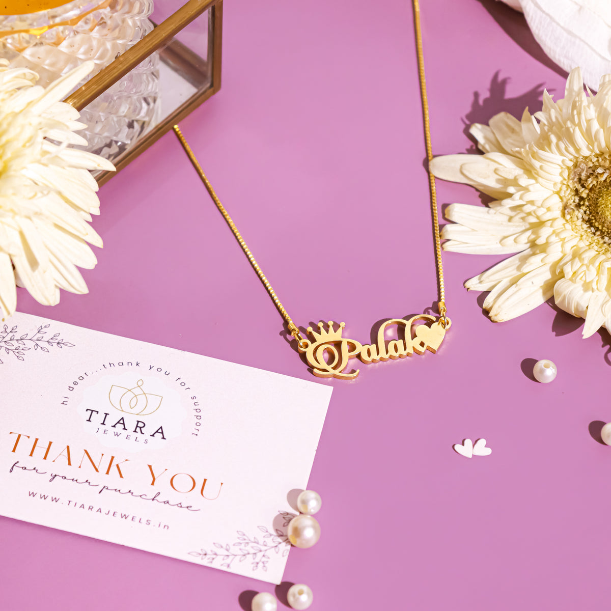 Crown & Heart Style Name Necklace (18K GOLD PLATED) TIARA JEWELS